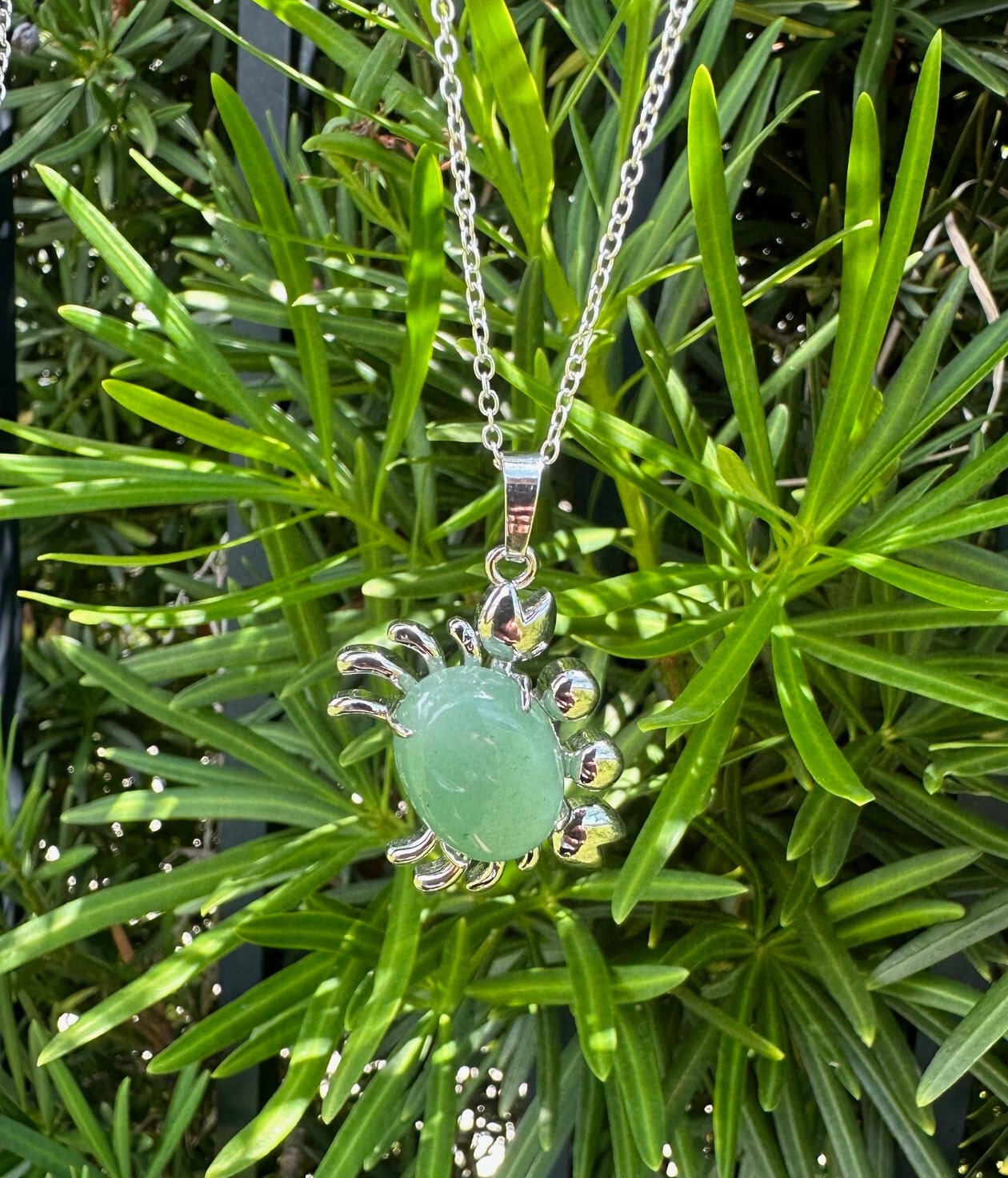 Green Aventurine Crab Pendant Necklace