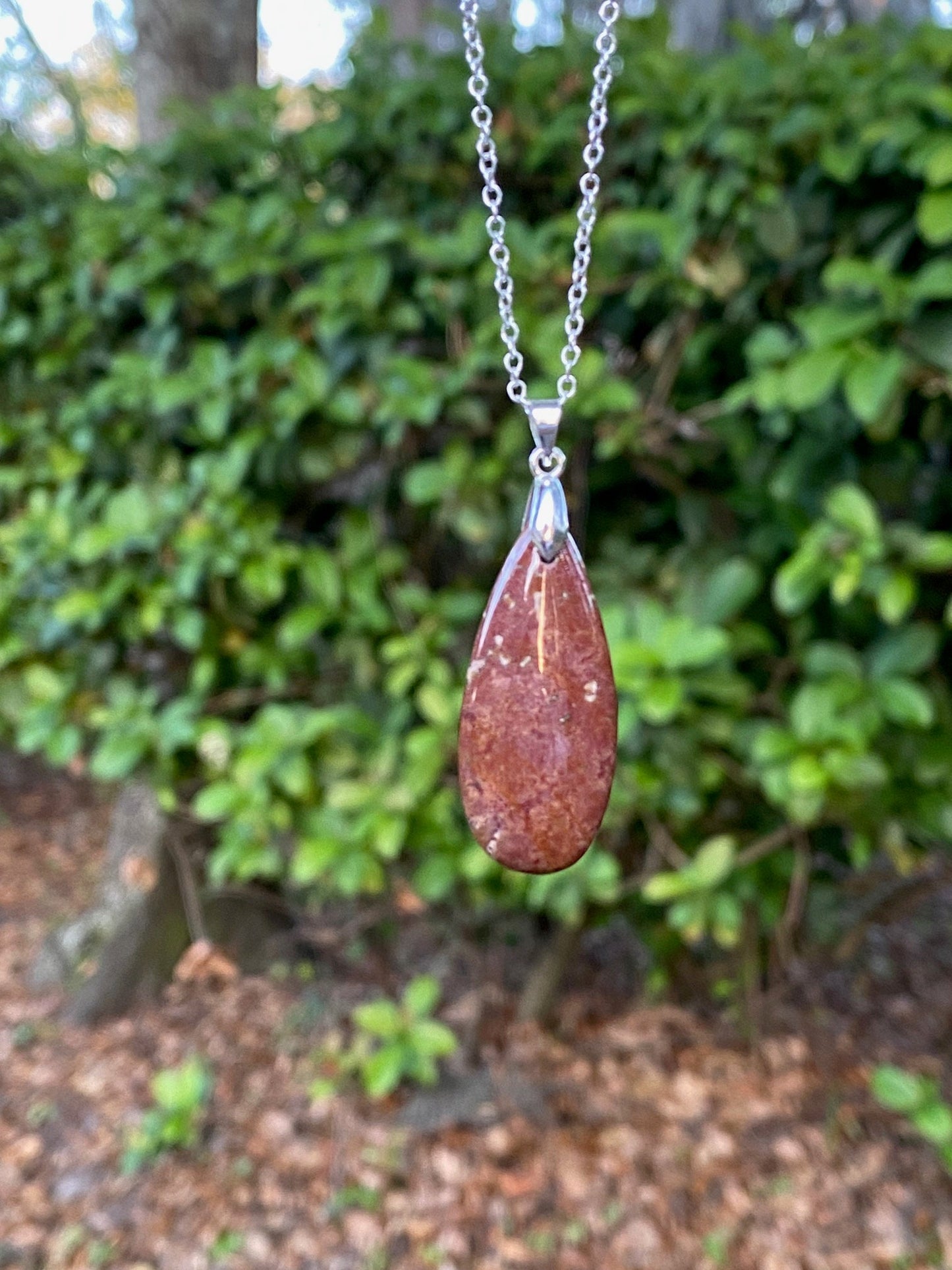 Indian Bloodstone Teardrop Pendant Necklace