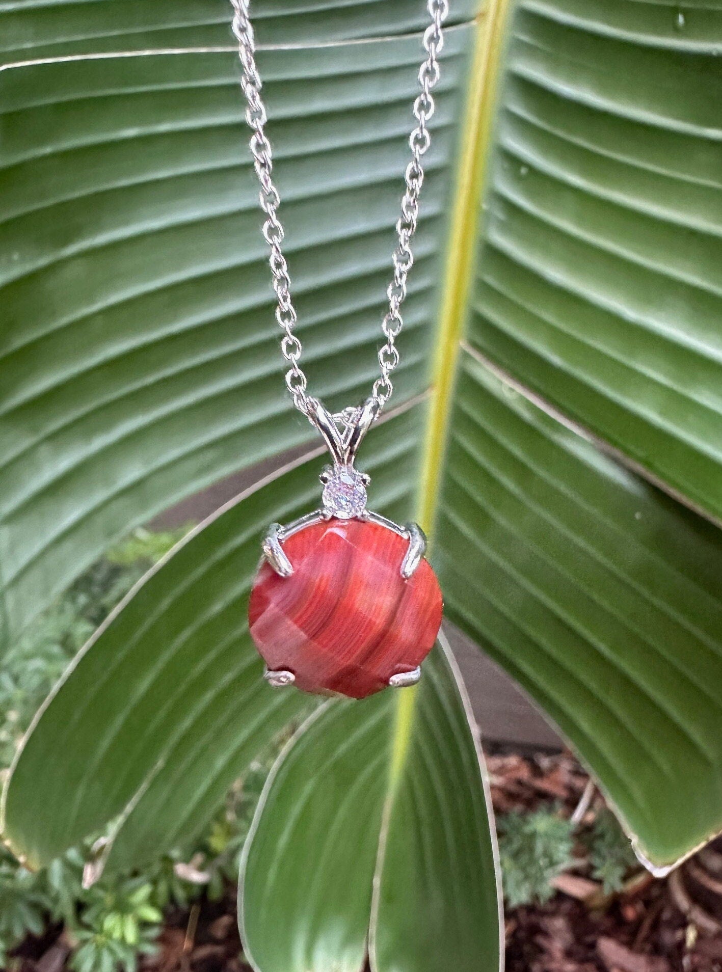 Red Agate Prism Pendant Necklace
