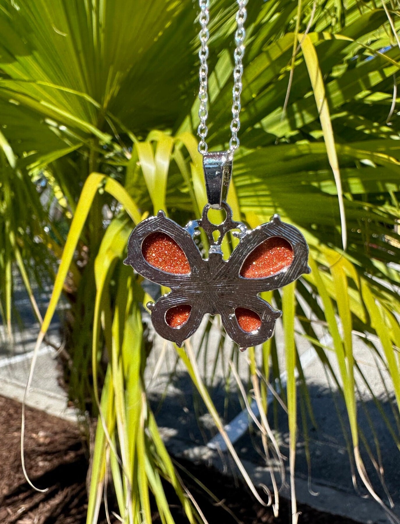 Goldstone Butterfly Pendant Necklace