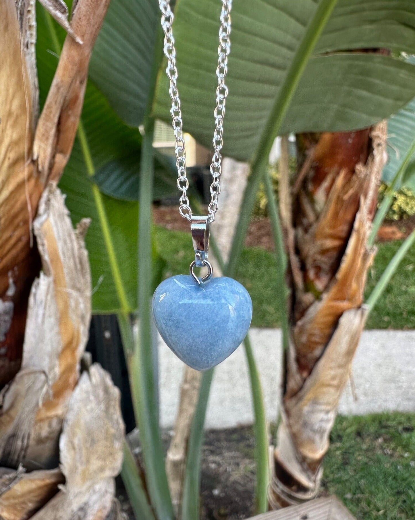 Dainty Blue Angelite Heart Pendant Necklace