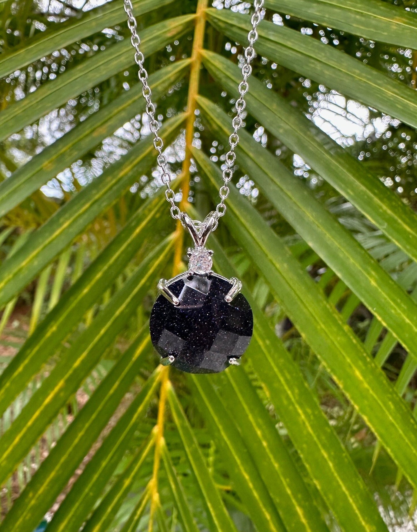 Blue Goldstone Prism Pendant Necklace