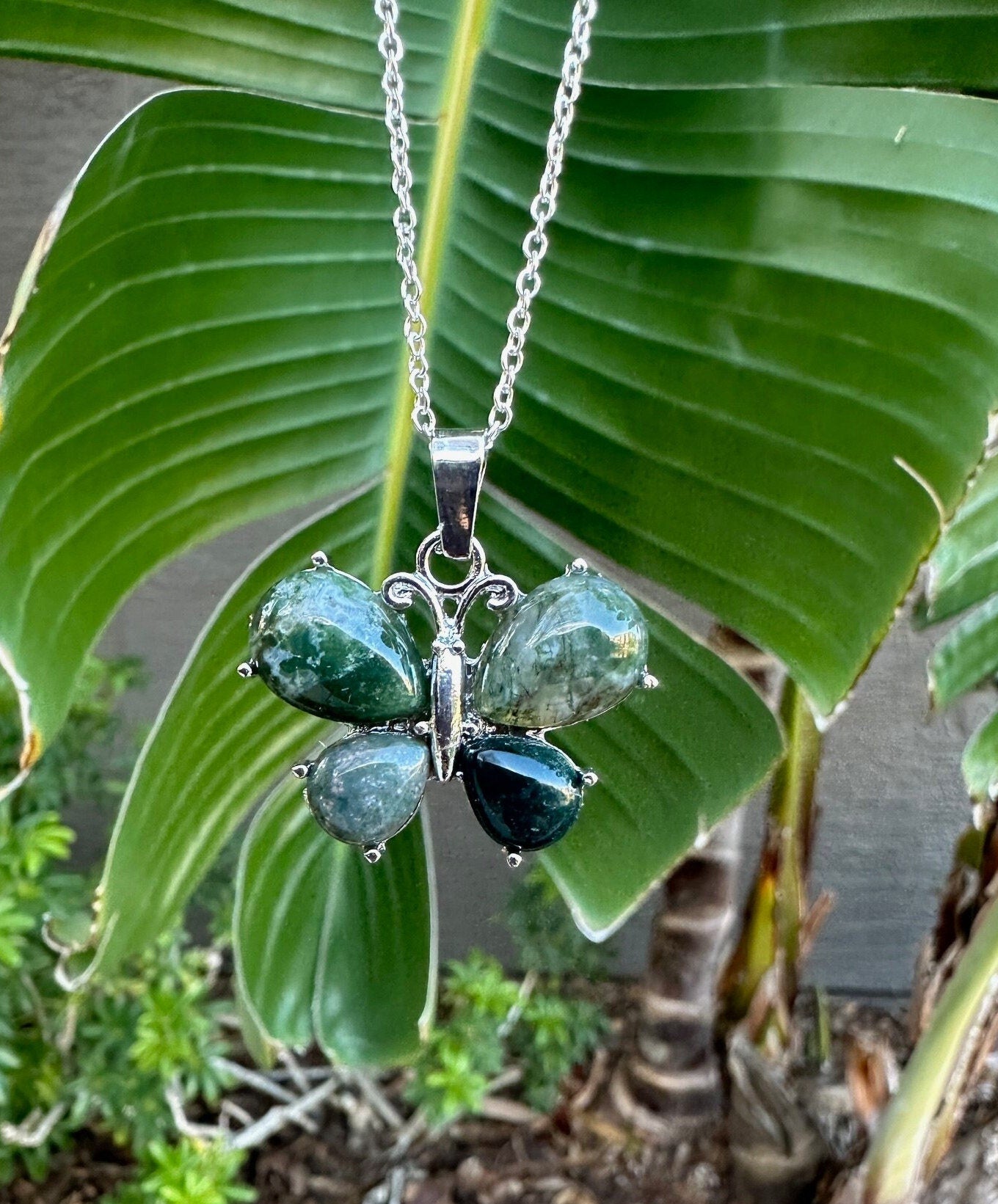 Indian Agate Butterfly Pendant Necklace
