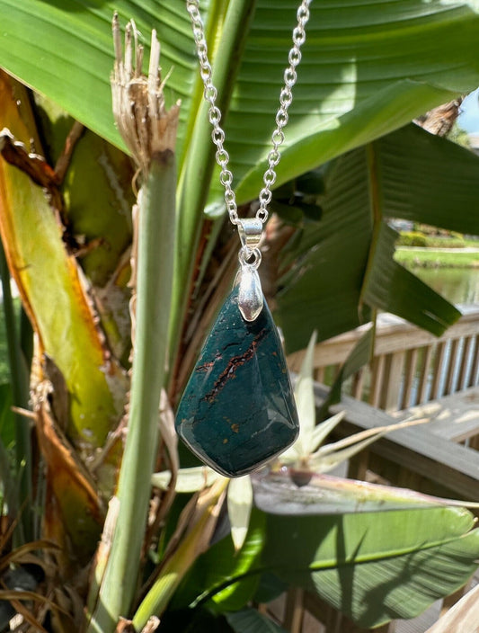 Indian Bloodstone Shield Pendant Necklace