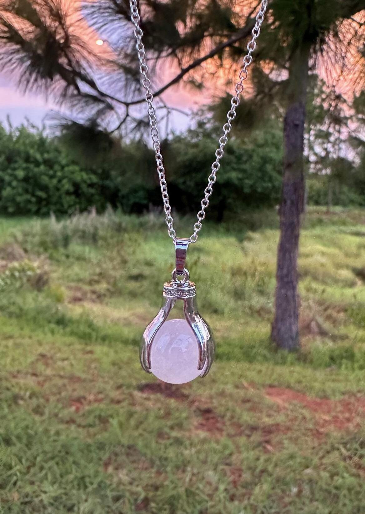 Rose Quartz Hands Necklace