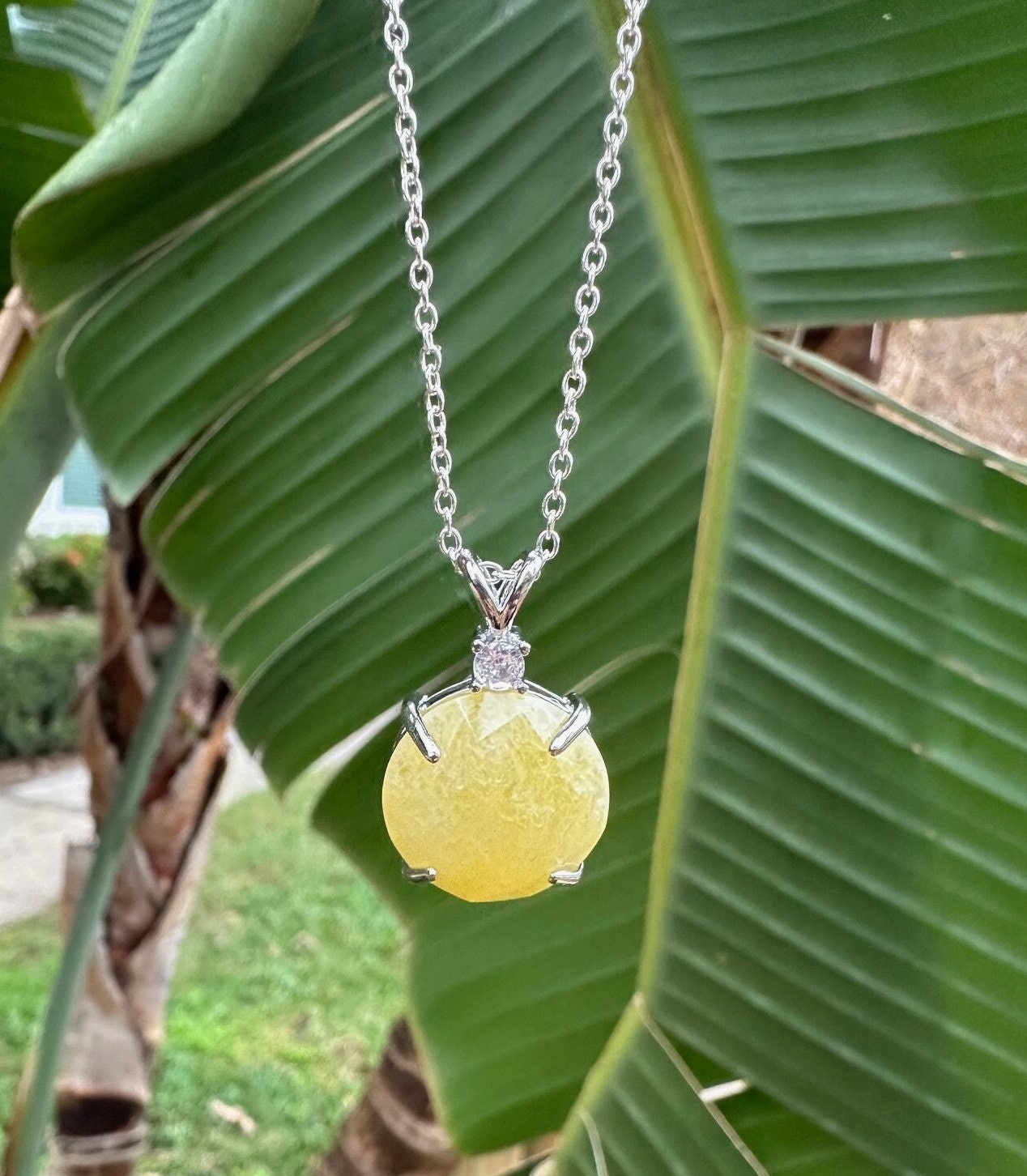 Yellow Jade Prism Pendant Necklace
