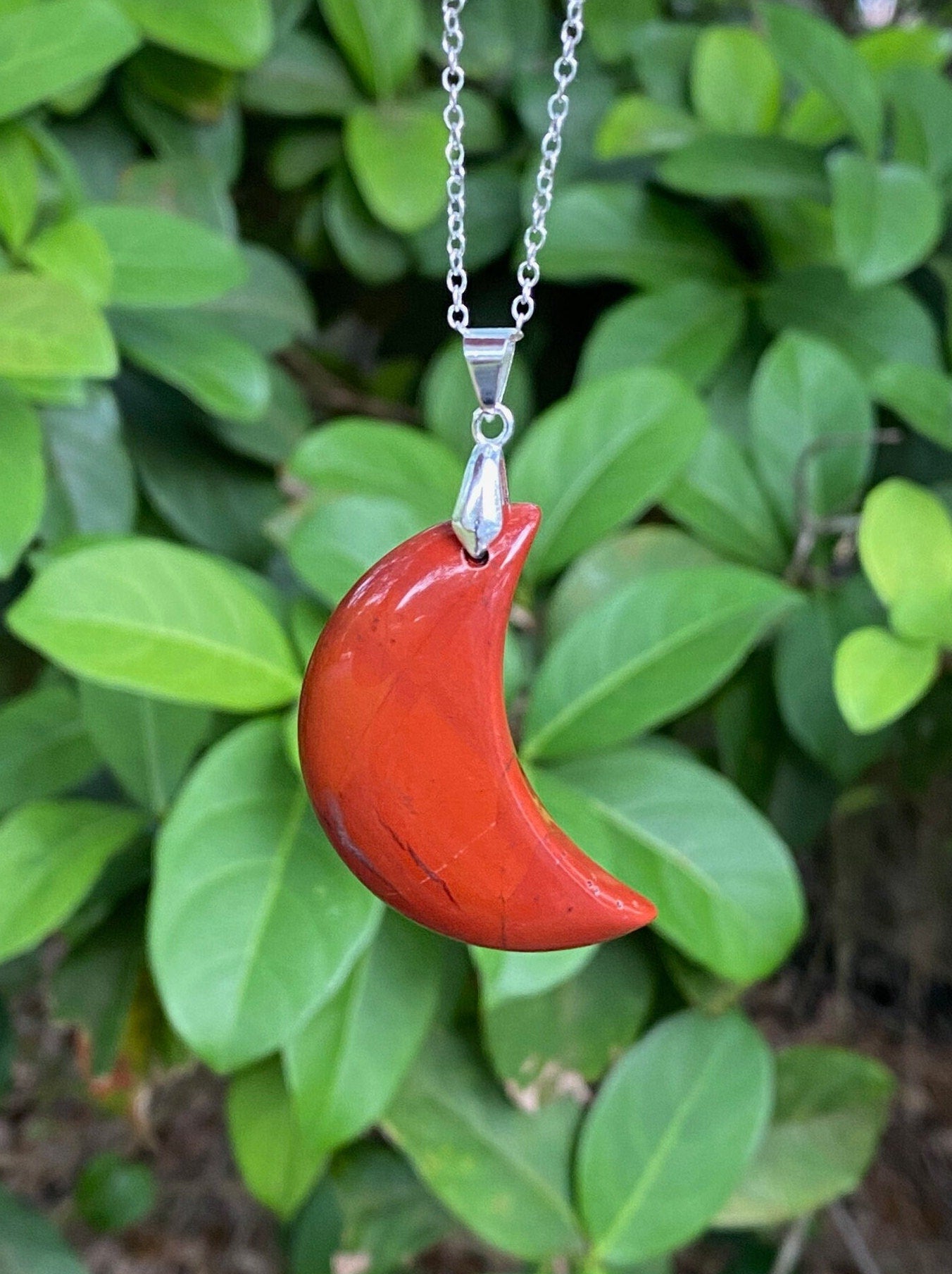 Red Jasper Moon Pendant Necklace
