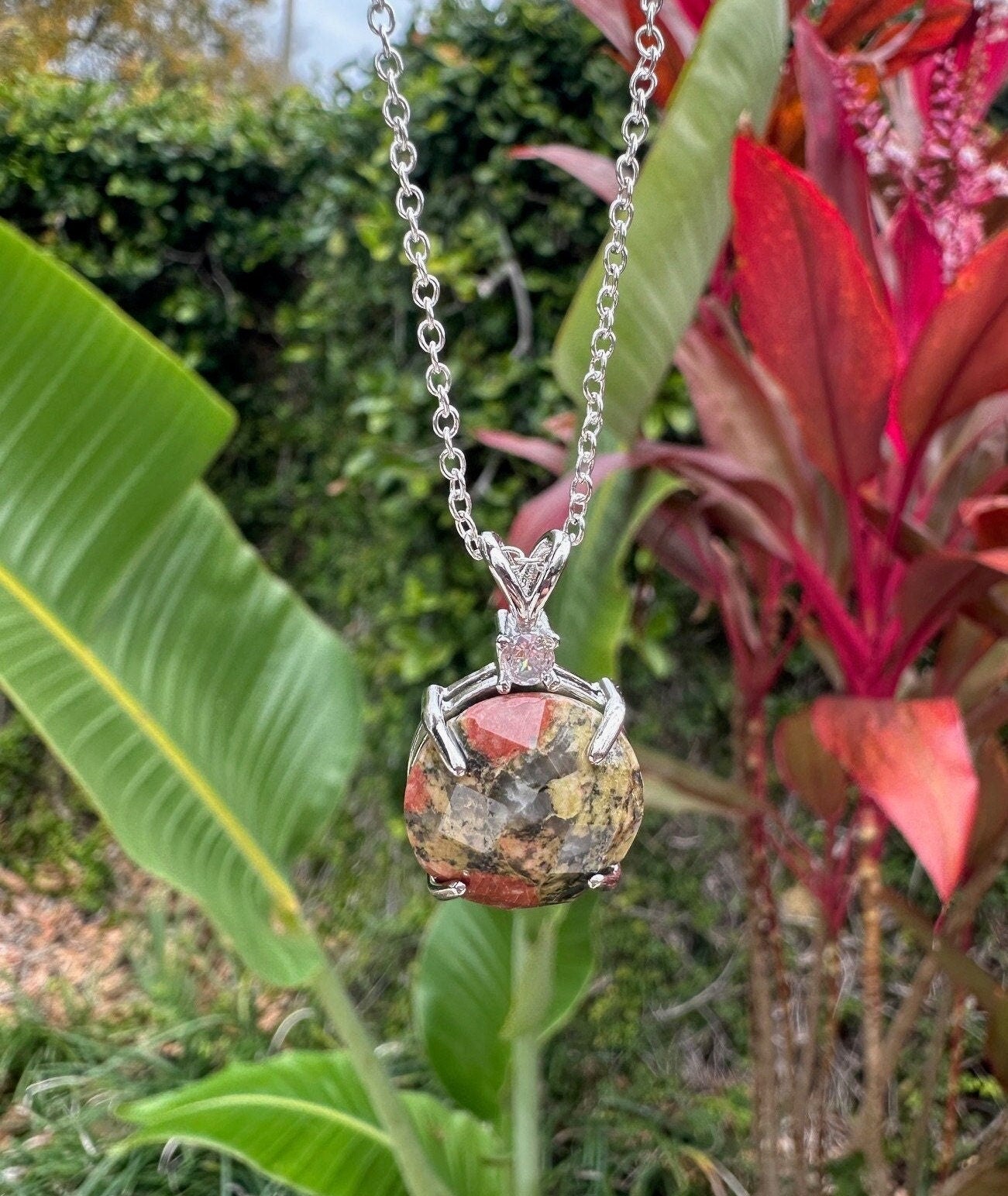 Unakite Prism Pendant Necklace