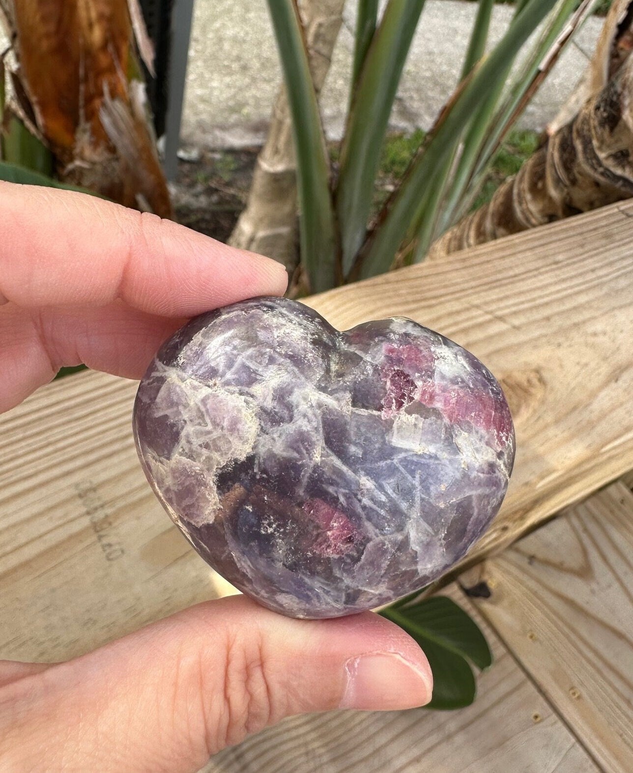 Lepidolite w Red Tourmaline Inclusions Heart Figurine