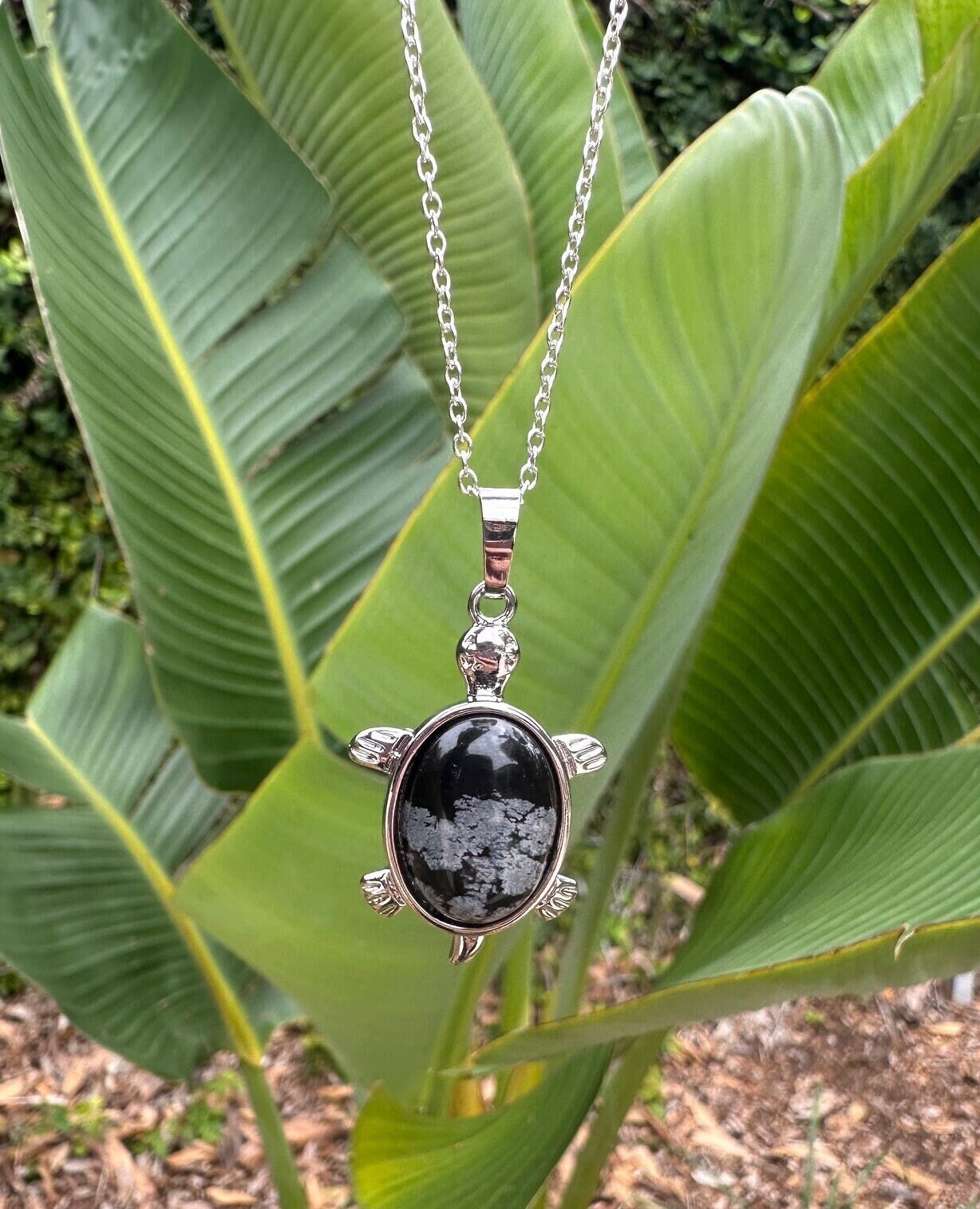 Snowflake Obsidian Turtle Necklace