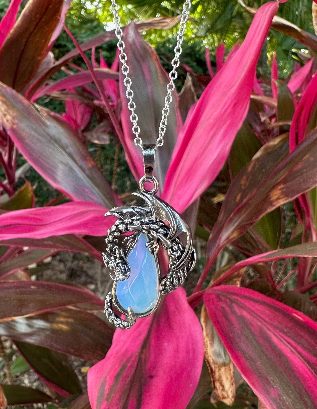 Opalite Dragon Crawling Pendant Necklace