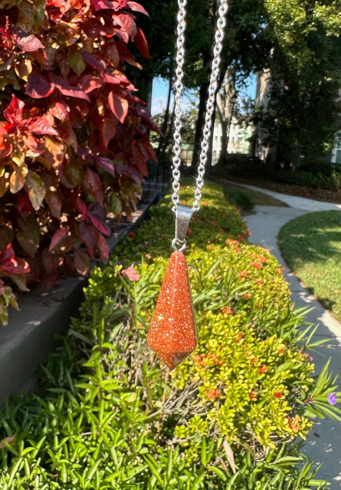 Goldstone Hexagon Pendant Necklace