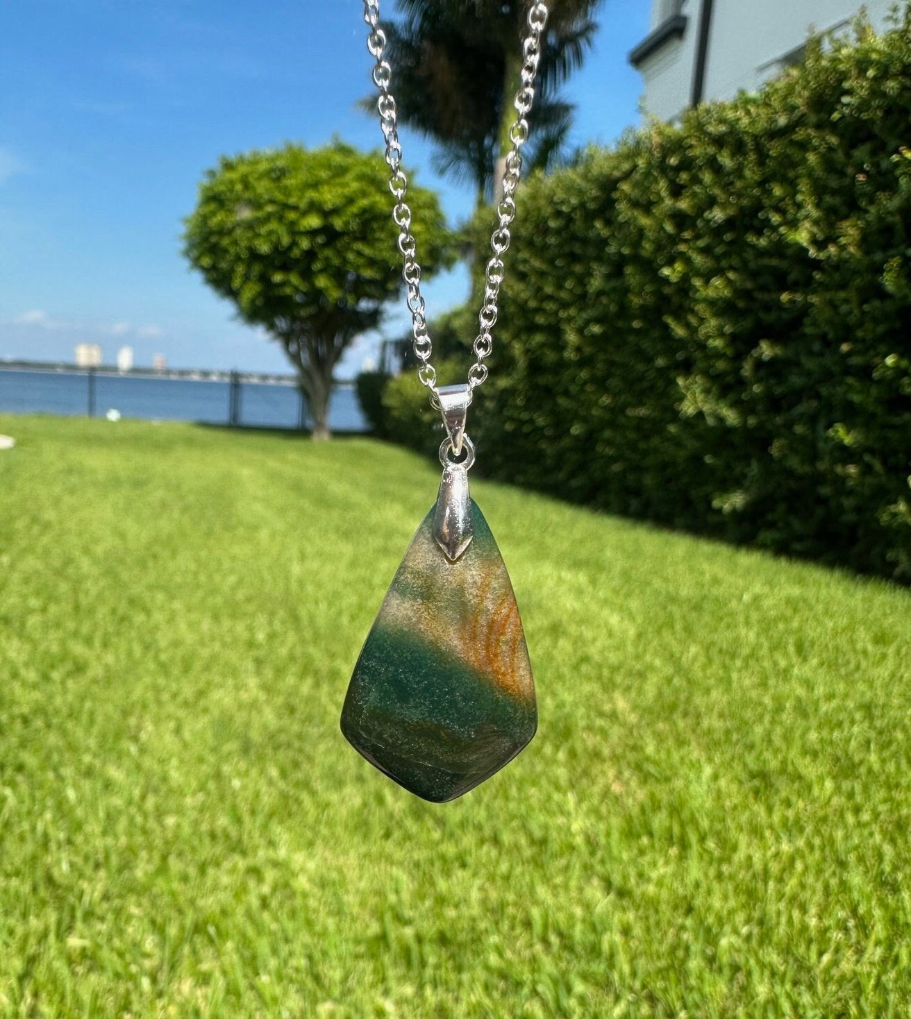 Indian Bloodstone Shield Pendant Necklace