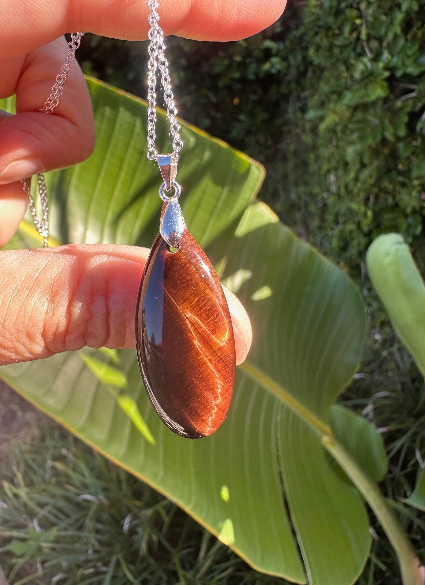 Red Tiger Eye Teardrop Pendant Necklace
