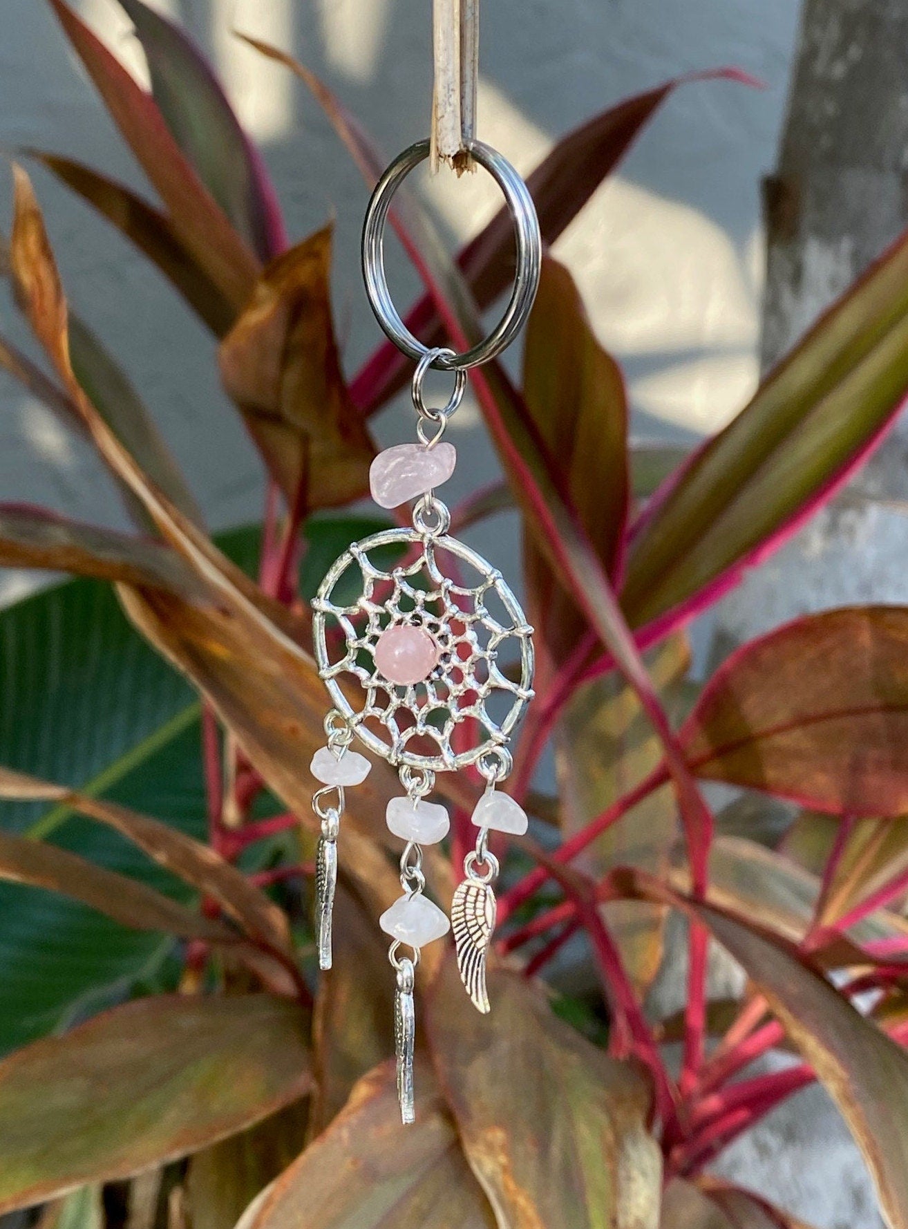 Rose Quartz Dreamcatcher Keychain