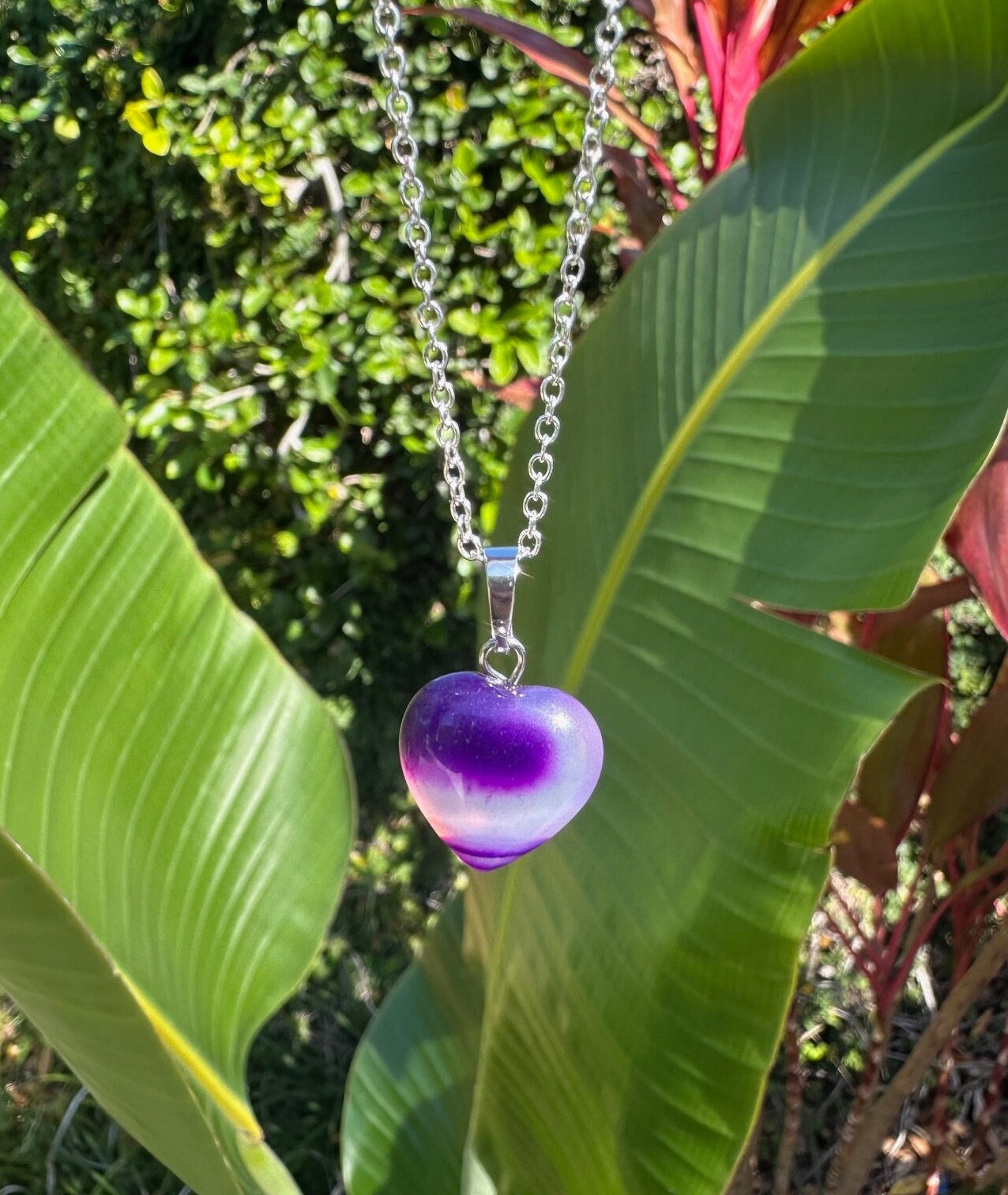 Purple Agate Heart Pendant Necklace