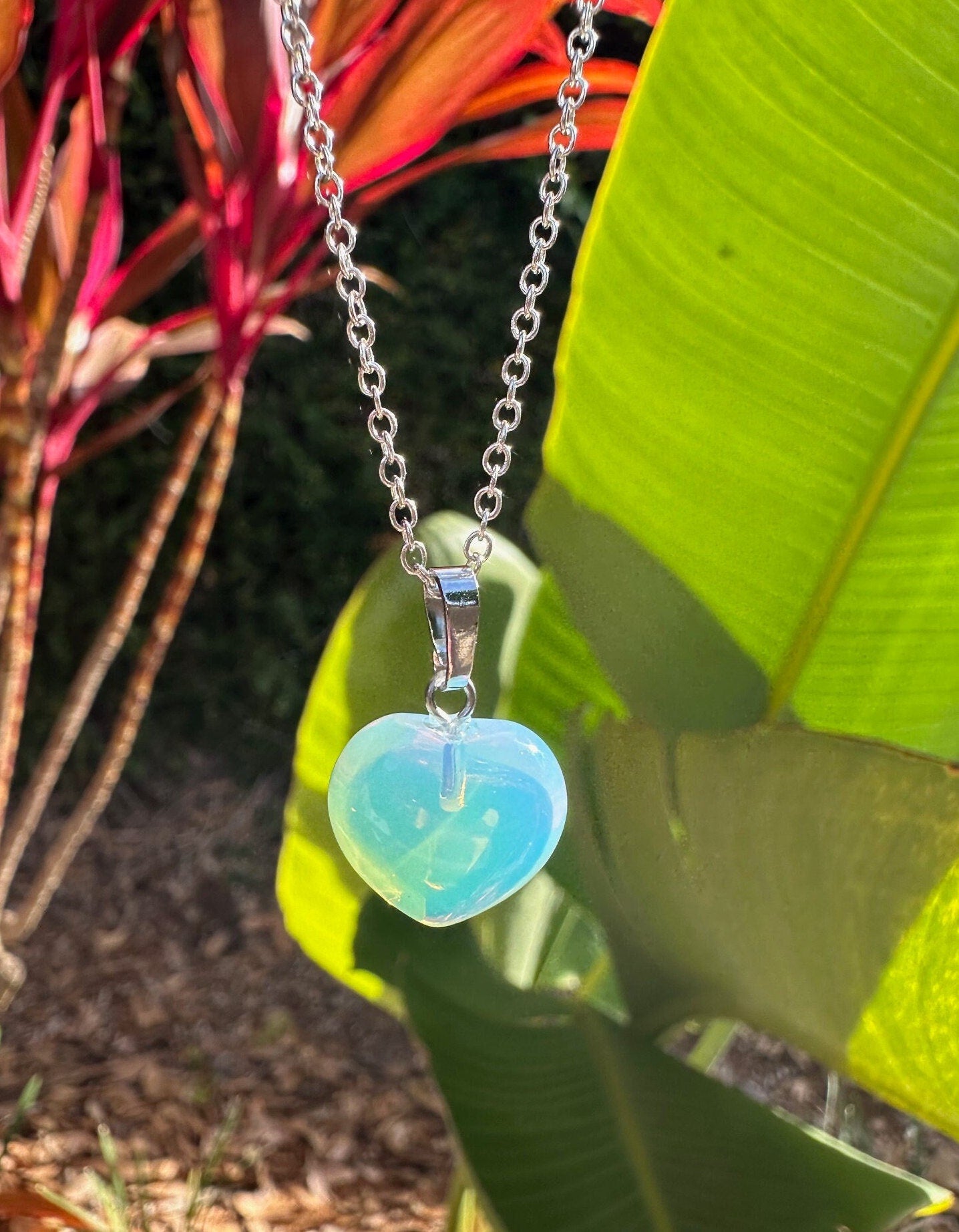 Dainty Opalite Heart Pendant Necklace