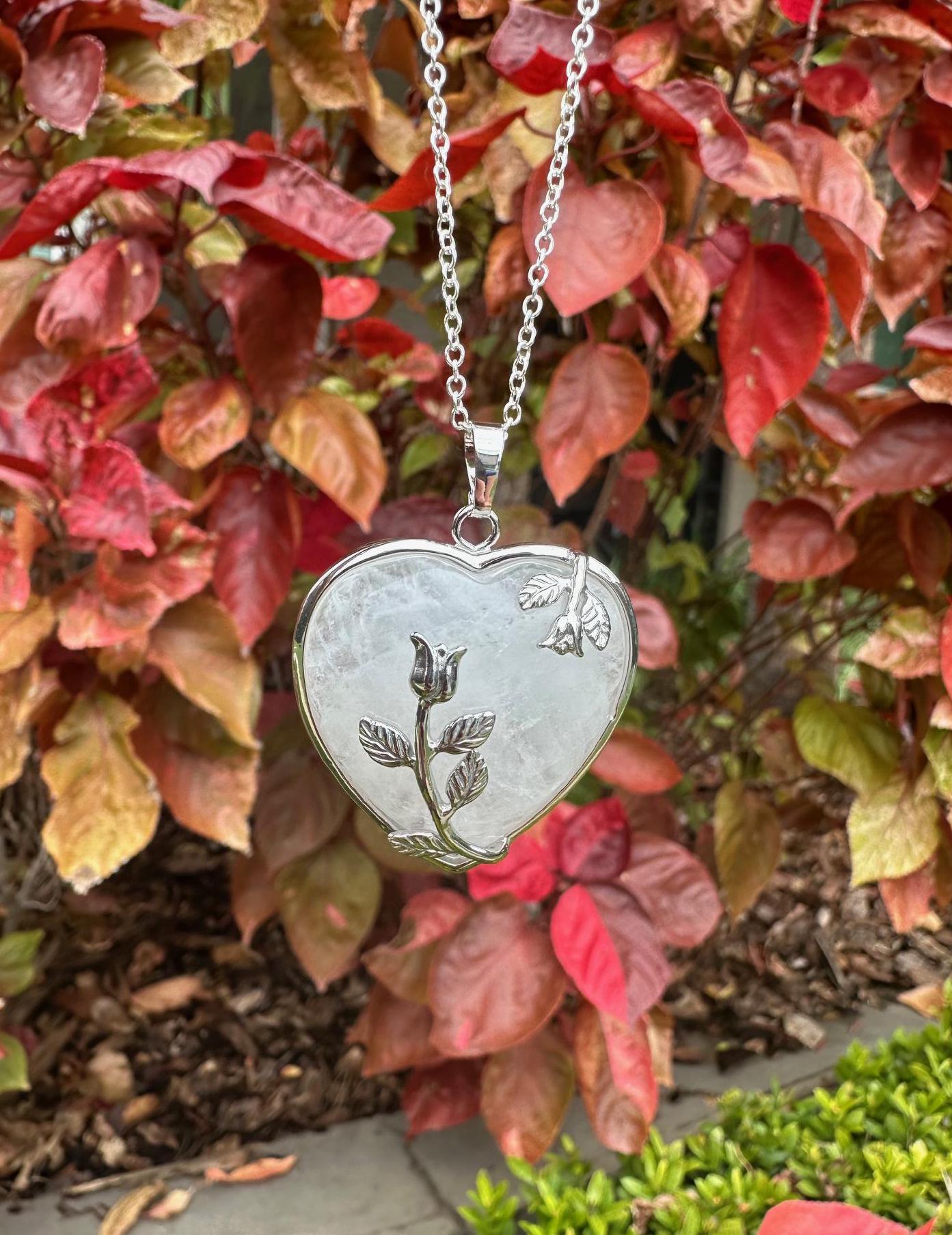 Large Clear Quartz Heart Pendant Necklace