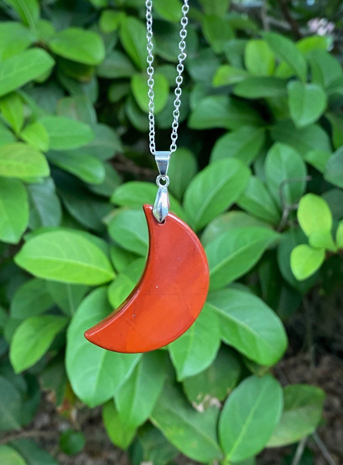 Red Jasper Moon Pendant Necklace