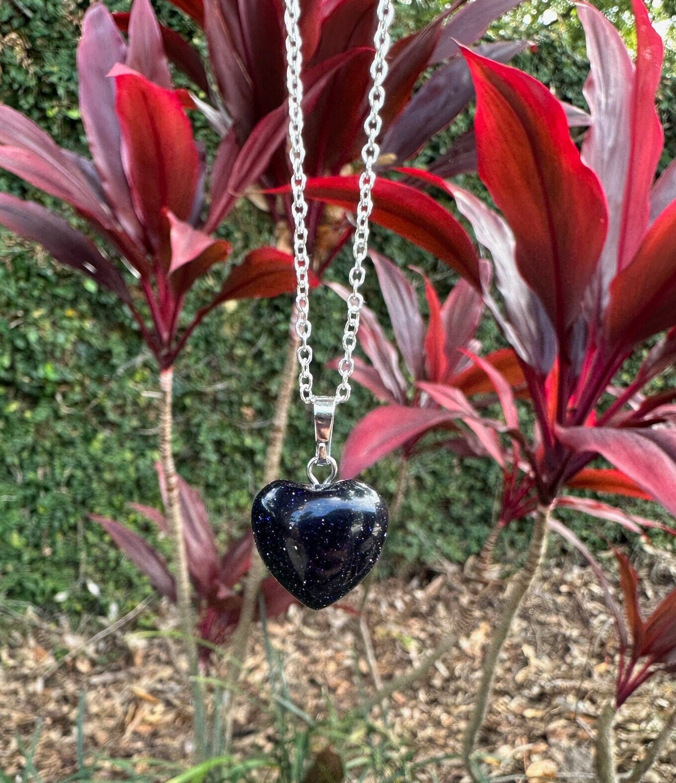 Blue Goldstone Heart Pendant Necklace