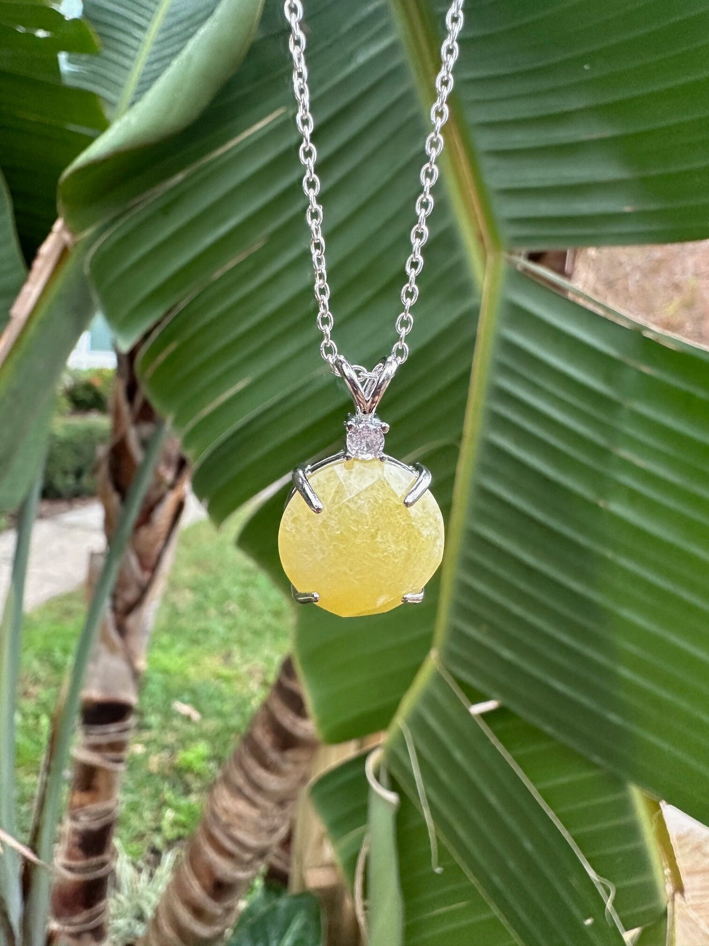Yellow Jade Prism Pendant Necklace
