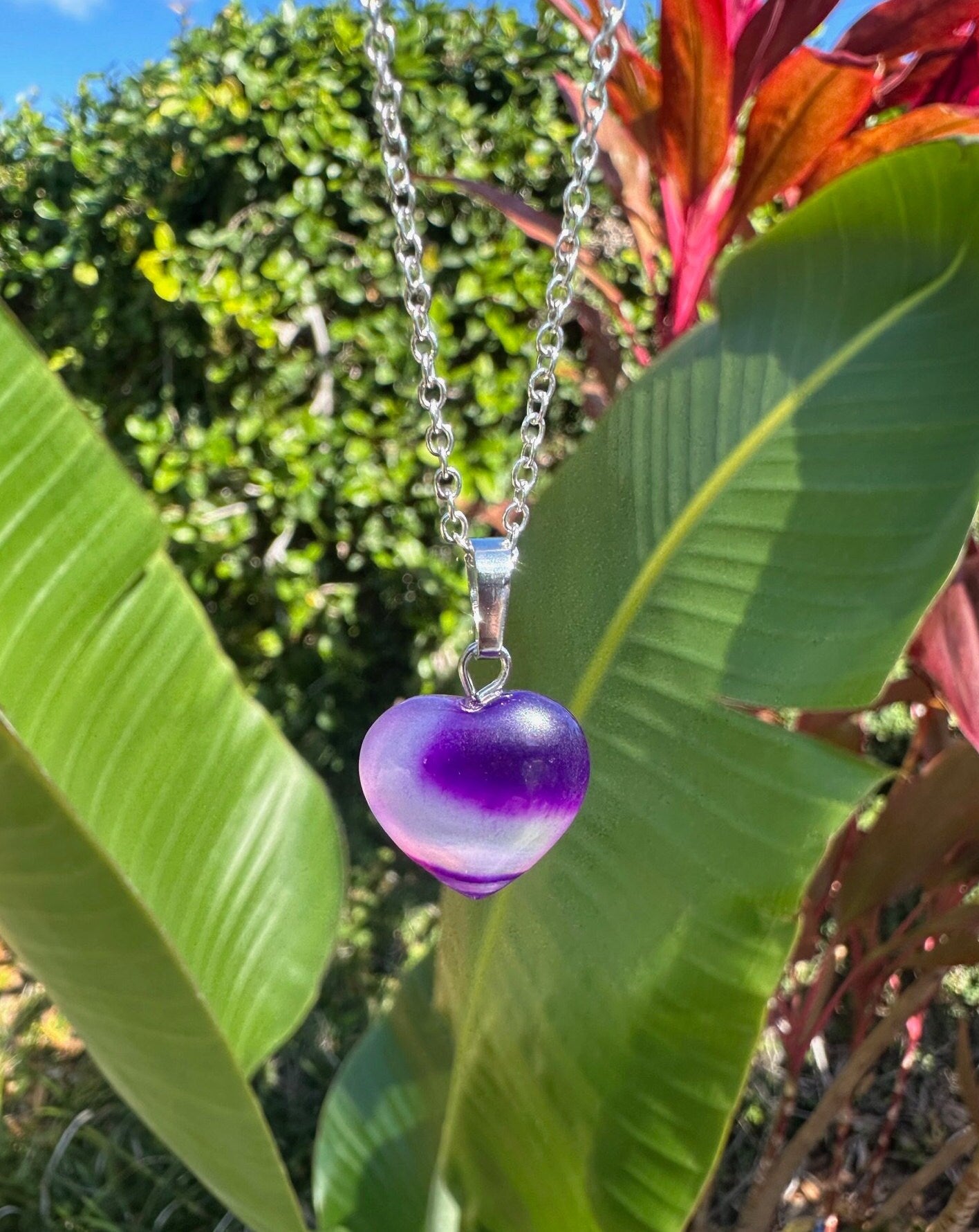 Purple Agate Heart Pendant Necklace
