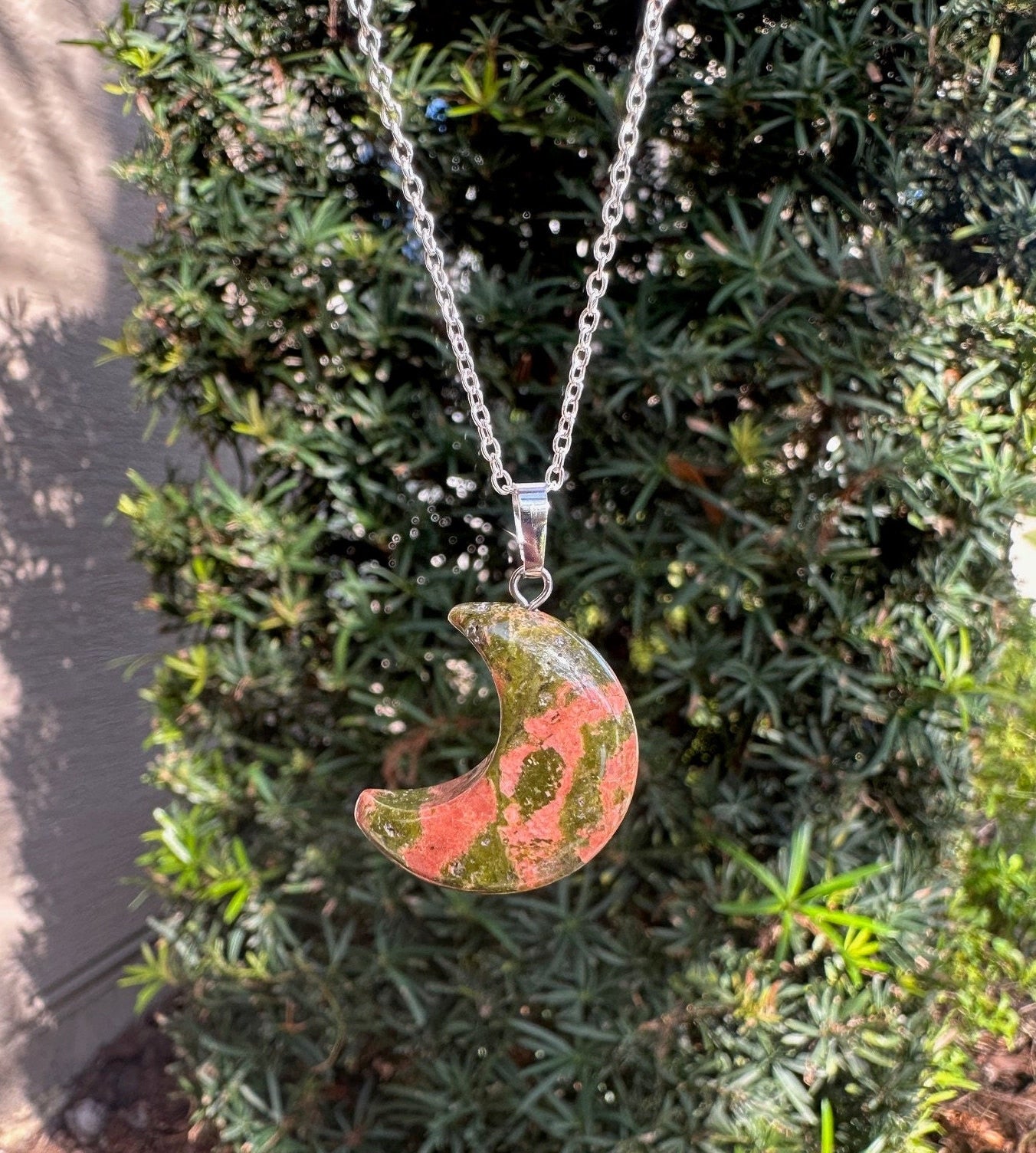 Unakite Crescent Pendant Necklace