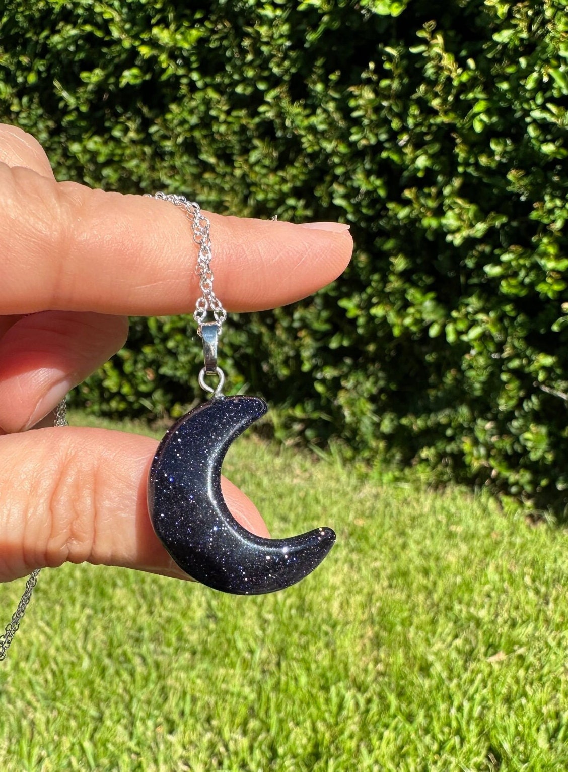 Blue Goldstone Crescent Necklace