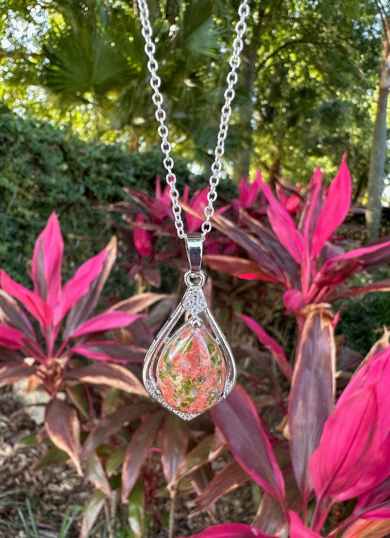 Unakite Rhombus Pendant Necklace