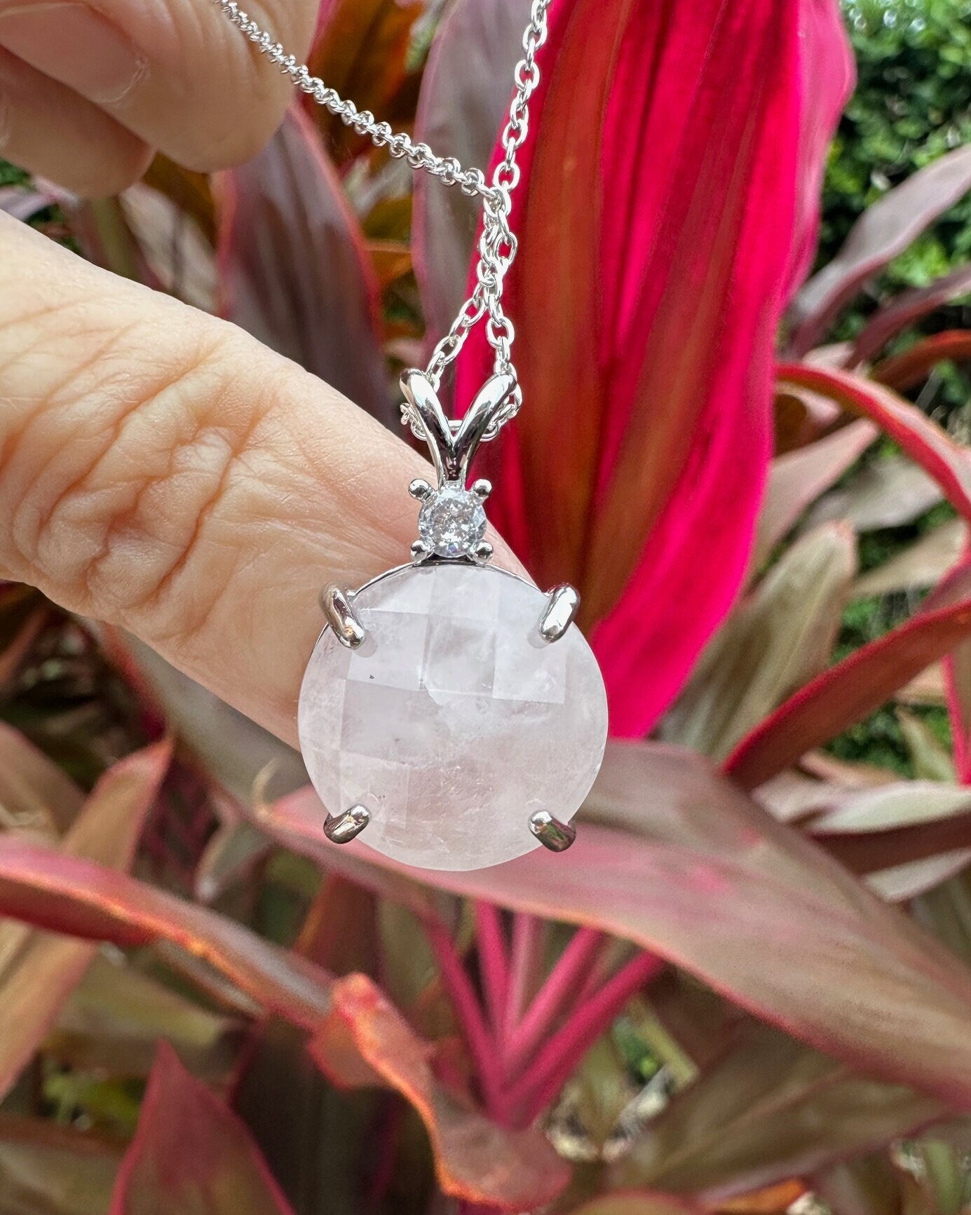 Rose Quartz Prism Pendant Necklace