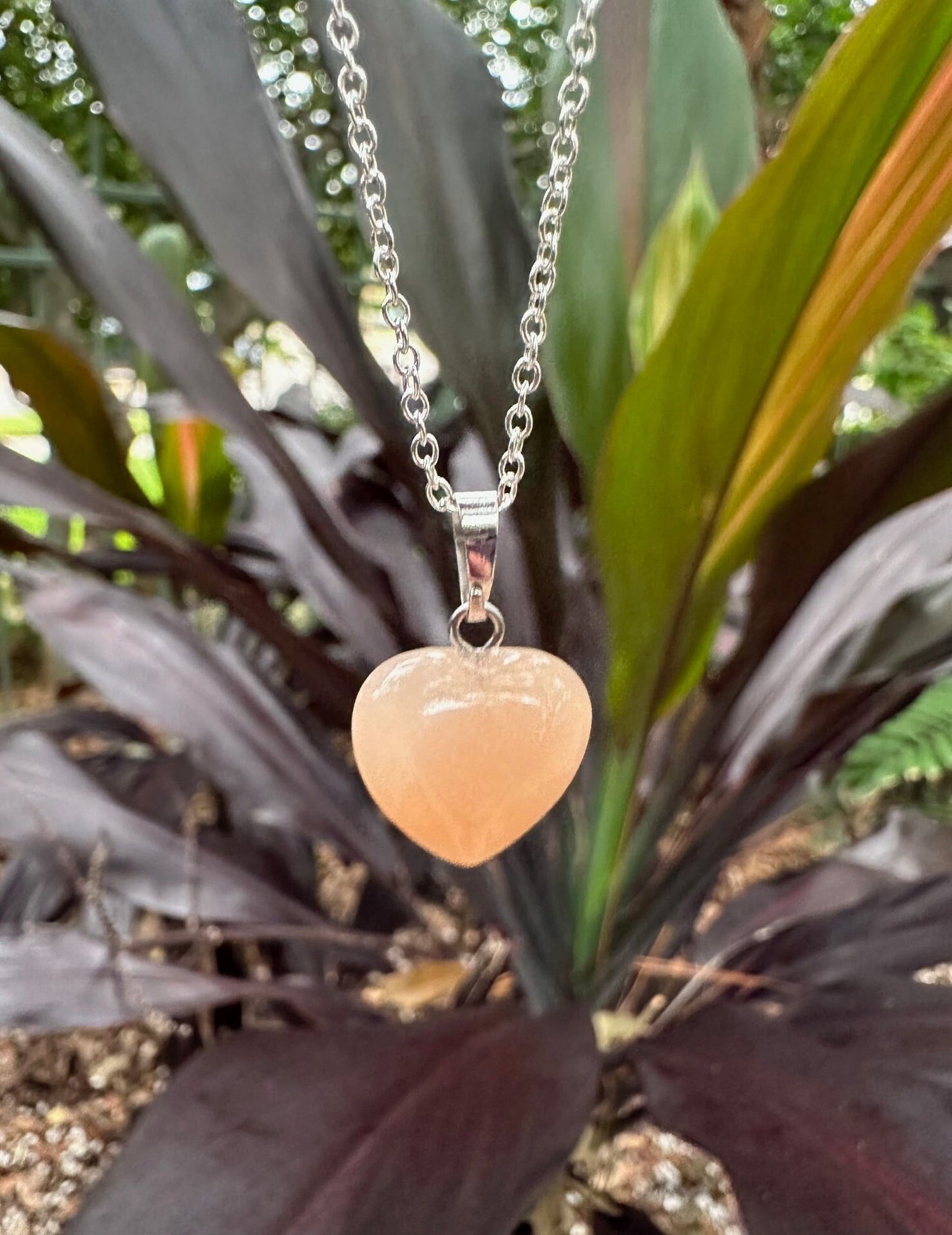 Dainty Peach Aventurine Heart Pendant Necklace