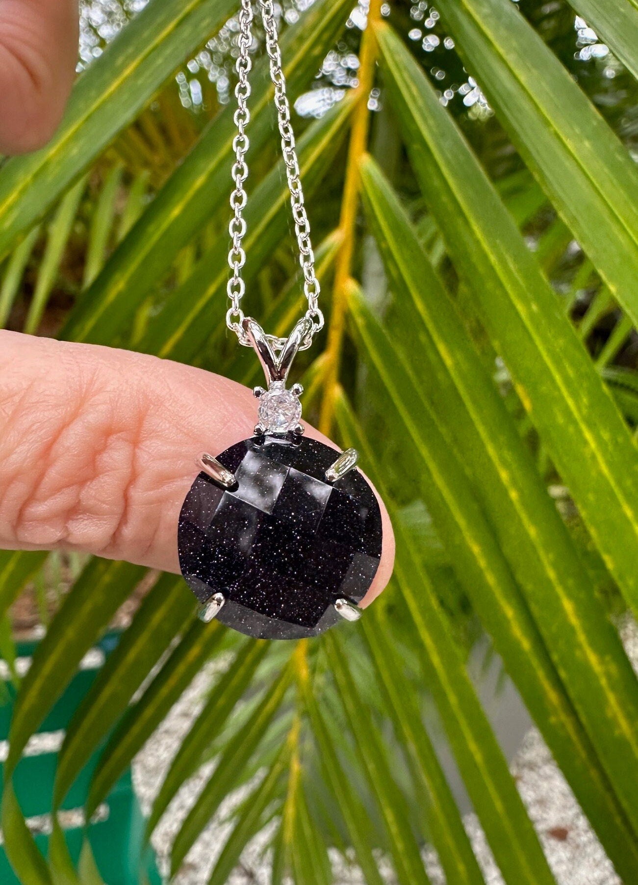 Blue Goldstone Prism Pendant Necklace