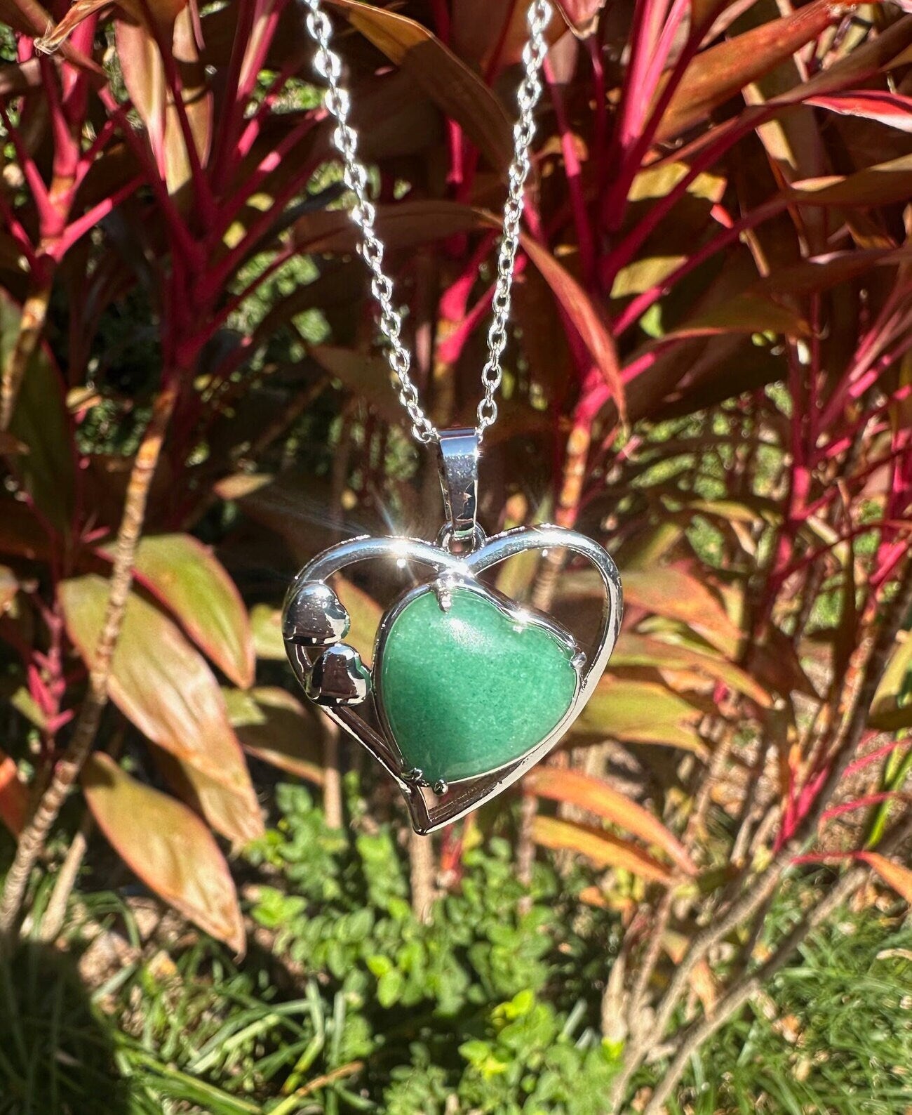 Green Aventurine Heart Pendant Necklace
