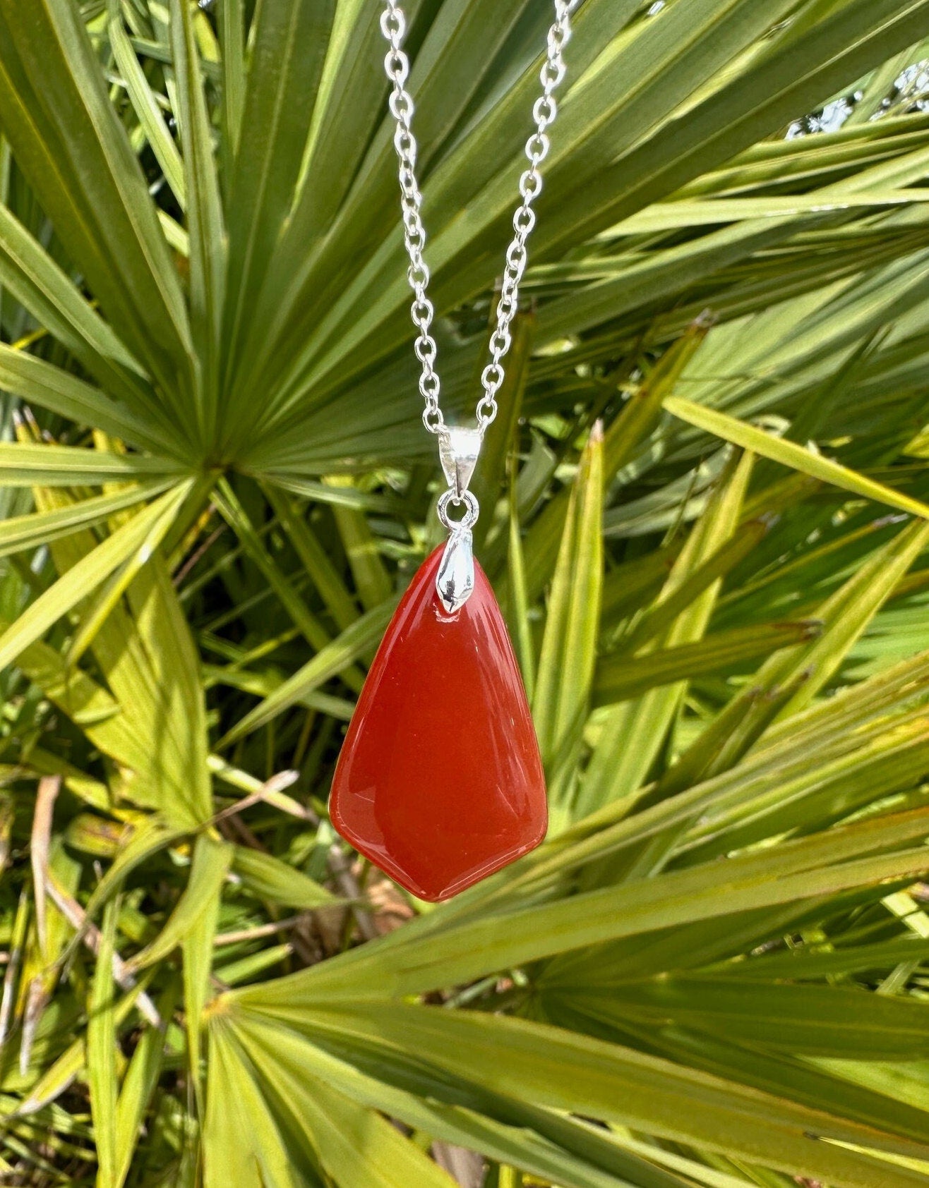 Red Agate Shield Pendant Necklace