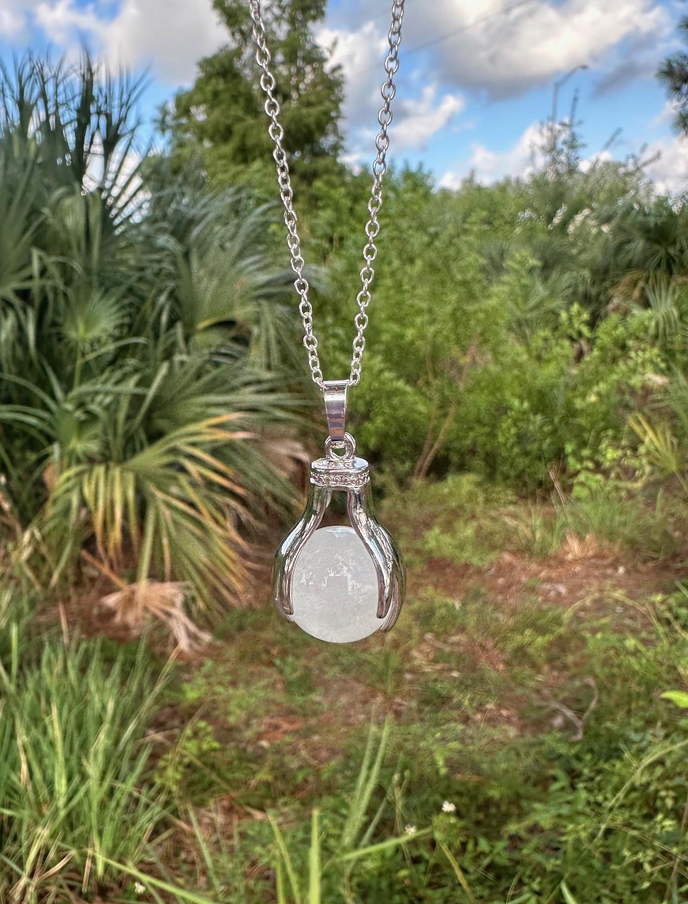 Clear Quartz Hands Necklace