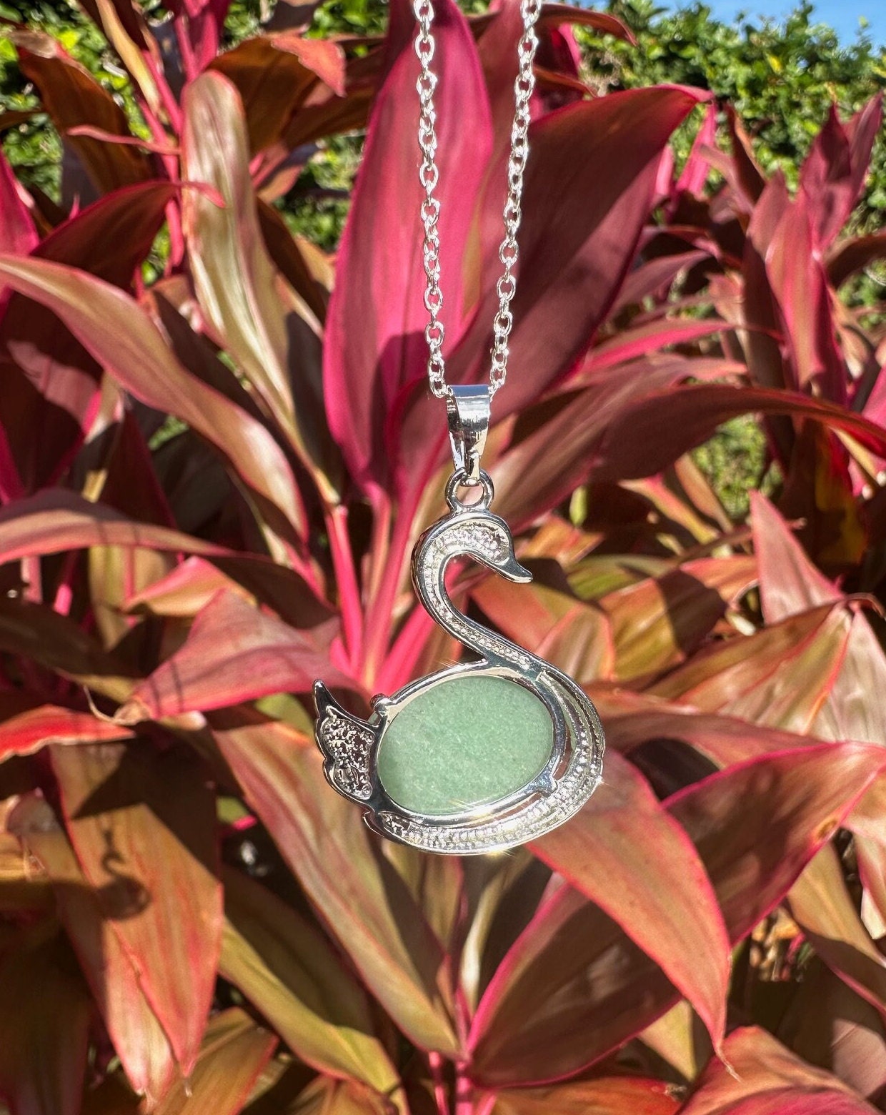 Green Aventurine Swan Pendant Necklace