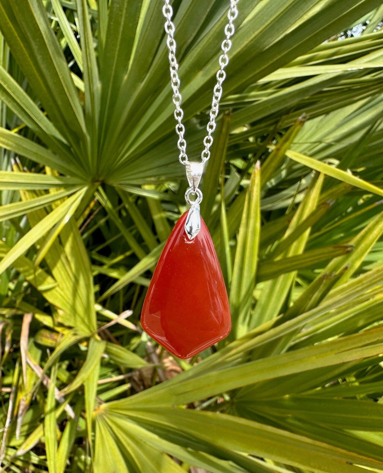 Red Agate Shield Pendant Necklace
