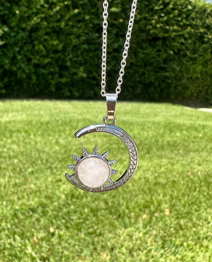 Rose Quartz Crescent Sun Necklace