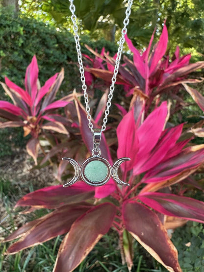 Green Aventurine Celestial 2 Moon Necklace