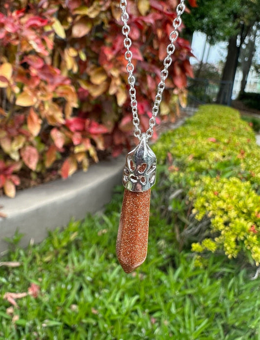 Goldstone Thin Hexagon Pendant Necklace