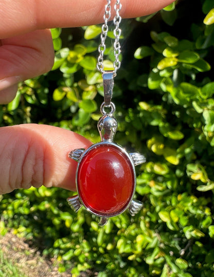 Red Agate Turtle Pendant Necklace