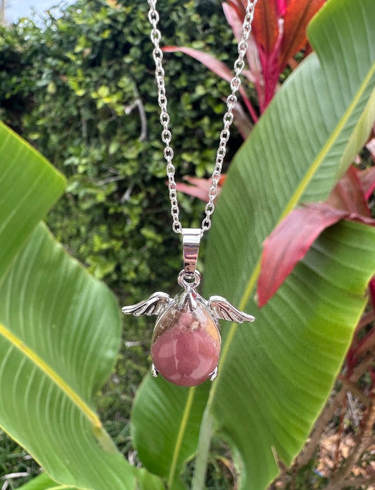 Rhodonite Angelic Egg Pendant Necklace