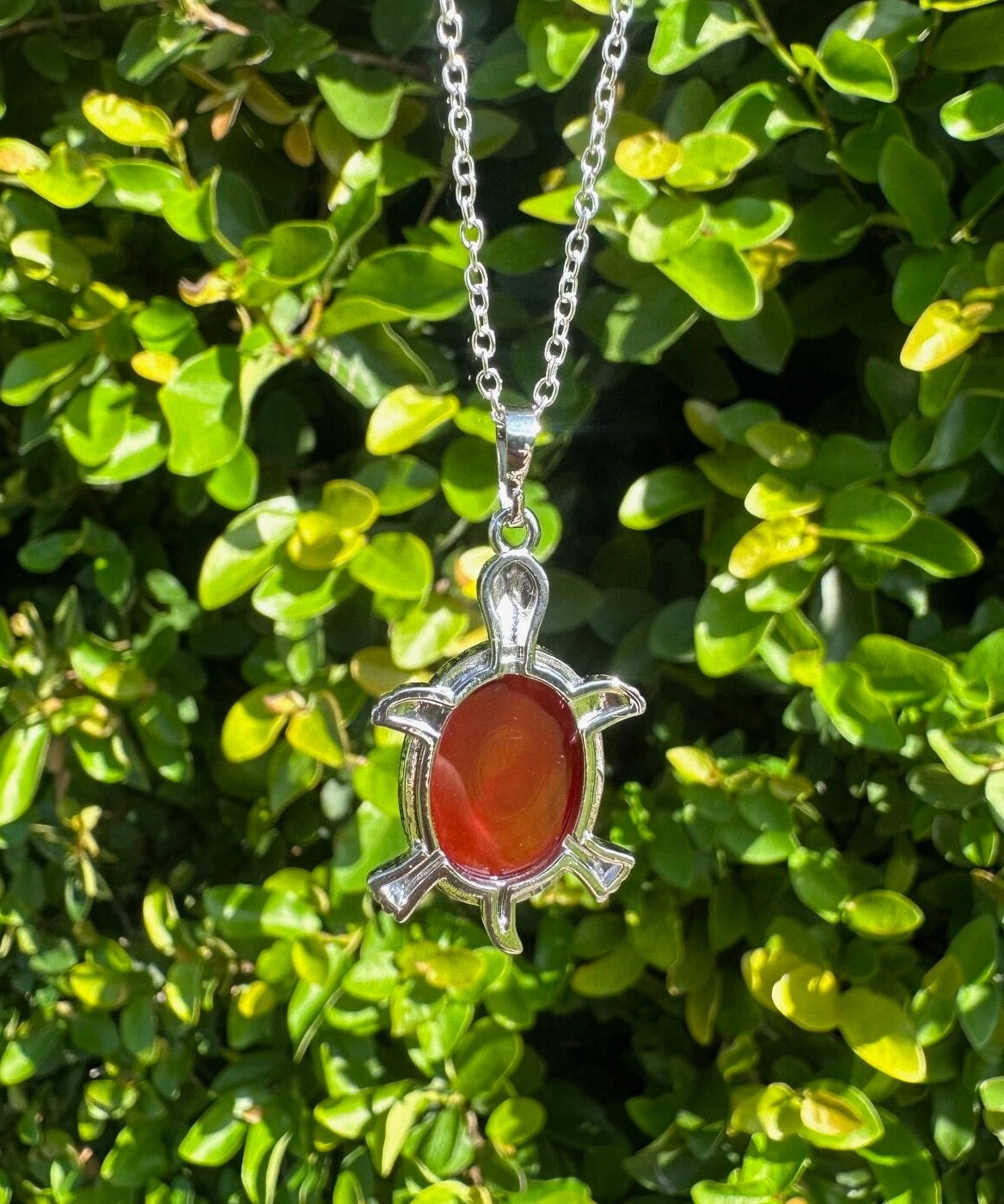 Red Agate Turtle Pendant Necklace