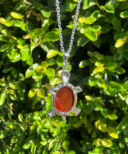 Red Agate Turtle Pendant Necklace