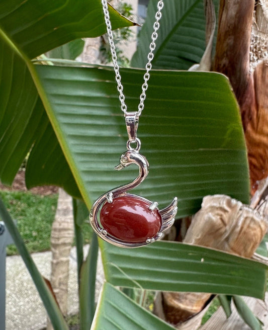 Red Agate Swan Pendant Necklace