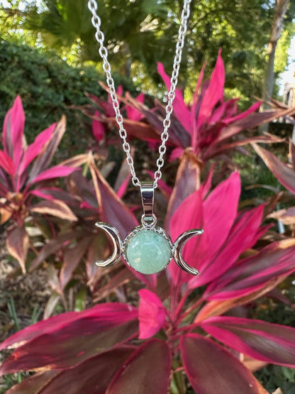 Green Aventurine Celestial 2 Moon Necklace