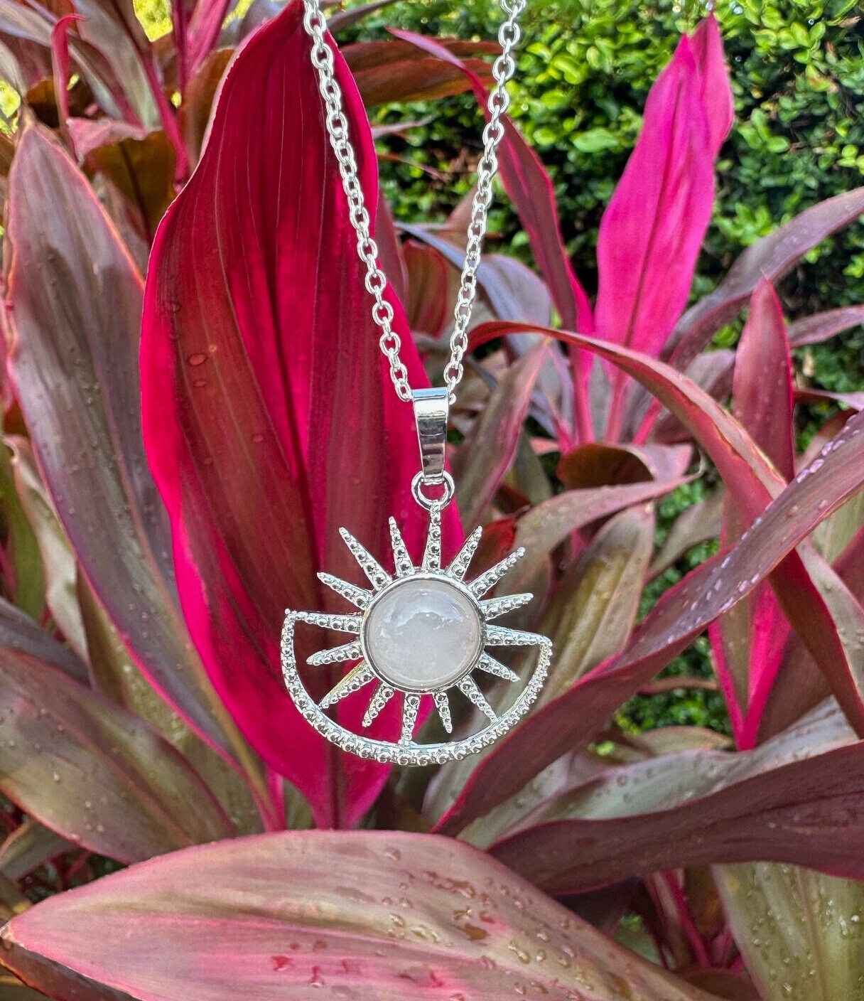 Rose Quartz Sun Moon Pendant Necklace