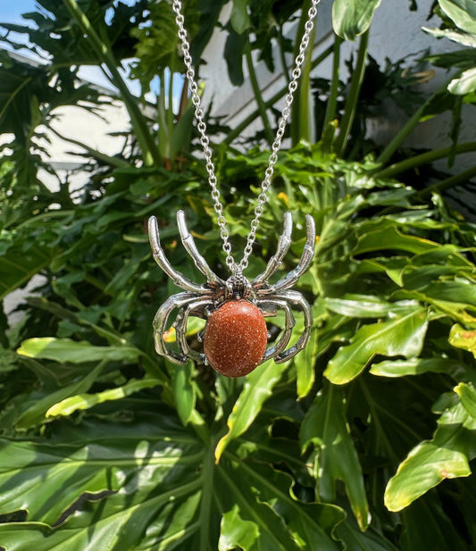Goldstone Spider Brooch Necklace