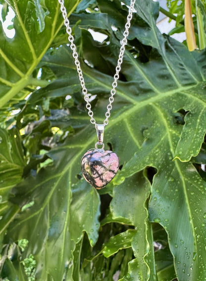 Dainty Rhodonite Heart Pendant Necklace