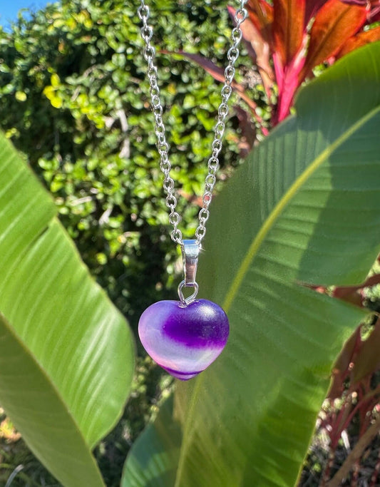 Purple Agate Heart Pendant Necklace
